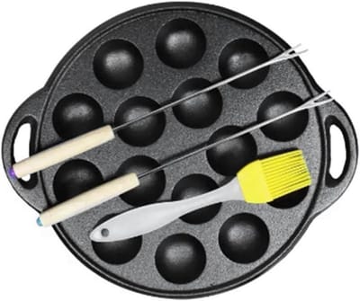 Gietijzeren Takoyaki Pan - Octopus Ballen Bakplaat - Snelle Maaltijden Bereiden - 15 Gaten Ontwerp - 1625 Gram - Zwart