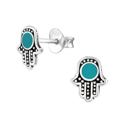 Aramat Jewels | Oorbellen | Zilveren Hamsa Hand Oorbellen | Groen | |6mm | Zilver | Kinderen, Volwassenen | Verkleurd niet
