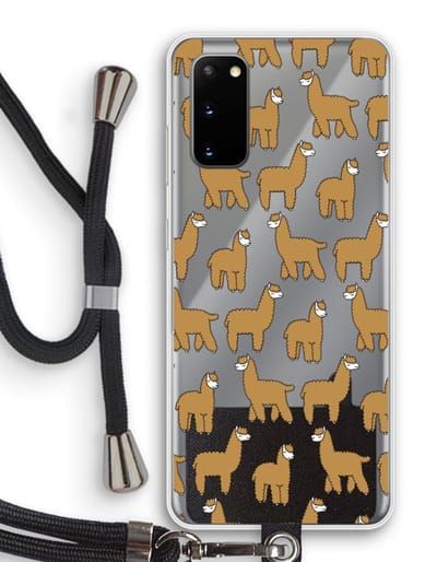 Case Company® - Hoesje met koord geschikt voor Samsung Galaxy S20 hoesje met Koord - Alpacas - Telefoonhoesje met Zwart Koord - Bescherming aan alle Kanten en Over de Schermrand