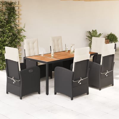 vidaXL - 7-delige - Tuinset - met - kussens - poly - rattan - zwart