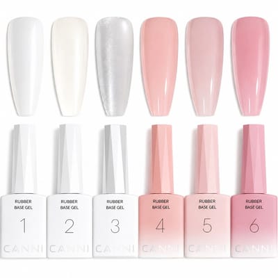 Canni - Rubberbase - 6 stuks - 10 ml - HEMA-vrij - TPO-vrij - Rubber base - Rubber base coat - Rubber base gellak - Rubber base gel - Rubberbase gellak - Rubberbase clear