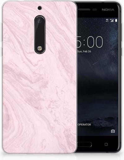 Nokia 5 TPU Siliconen Hoesje Marble Pink - Origineel Cadeau Vriendin
