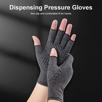 Reuma anti slip handschoenen - Anti slip - Artrose handschoenen - Compressie handschoenen - Handschoenen zonder toppen - Reuma - Anti slip - Grijs - L