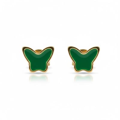 Aramat Jewels | Oorbellen | Goudkleurige Vlinder Oorbellen RVS en Emaille | Groen | |7mm | Staal | Kinderen, Volwassenen | Verkleurd niet