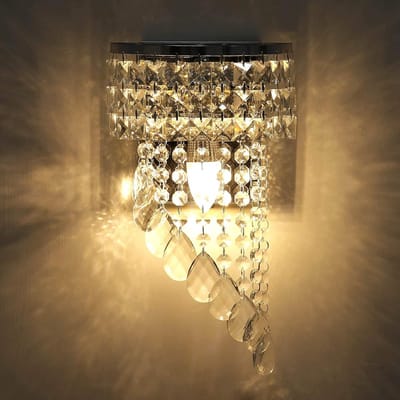 MELVRA Kristallen Wandlamp - Moderne Wandlamp Binnen - Luxe K9 Kristal - Chroom & Roestvrij Staal - E14 Fitting - Wandverlichting voor Slaapkamer, Woonkamer & Hal