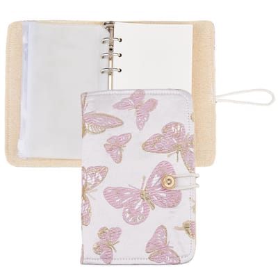 Dailygoods - Geborduurd Dagboek A6 - Roze Vlinder, Navulbaar met 90 Gelinieerde Pagina's