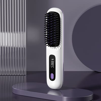 Haarontkrullingsborstel - Stijltang - Met LCD-display - Keramische snelle verwarming - Draadloze USB-oplaadbare stijltang - Draagbare mini-haarontkrullingsborstel - 3 Instelbare Temperatuurstanden - Ideaal voor thuis en op reis - Wit