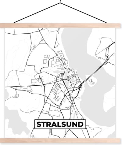 Posterhanger incl. Poster 40x40 cm - Schoolplaat - Stralsund - Stadskaart - Plattegrond - Kaart - Textielposter - Blanke latten - Stadskaart