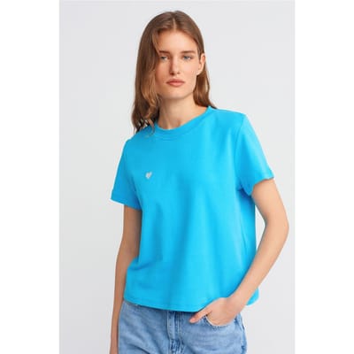 Dames Katoenen T-Shirt met Ronde Hals en Borduursel