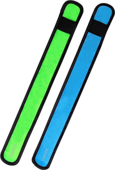 2 stuks Waterdichte lichtgevende LED Veiligheidsarmbanden Geel/Blauw - knipperend of brandend licht voor arm en/of been / klittenband armband/beenband, knipperende hardloopban, veilig hardlopen of fietsen