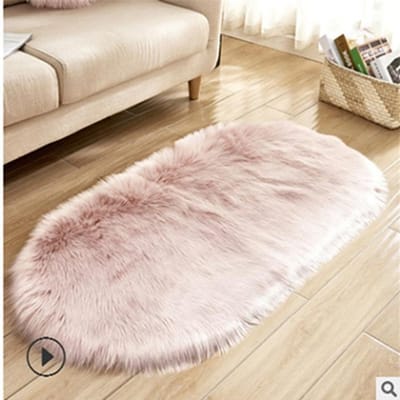 Grote Ovale Witte Faux Fur Vloerkleden Grote Ovale Kunstschapenvacht Langharig Tapijt Vloer Wol Pluizige Zachte Mat Slaapkamer Voor Woonkamer 60*90cm lichtroze kleur