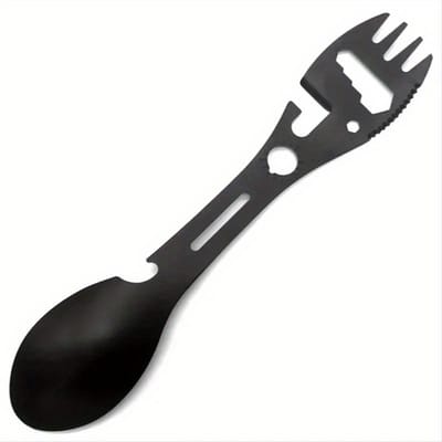 10-in-1 Multifunctionele Kampeer Spork, Roestvrij Staal Lepel Vork met Snijder Blikopener Flesopener Moersleutel, Buiten Wandelen Reizen Backpacken Bestek gray