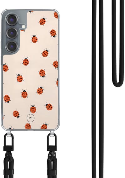 Hoesje met koord geschikt voor Samsung Galaxy S25 - Lieveheerstbeestjes - Inclusief Zwart koord - Crossbody beschermhoes - Transparant, Multi - Mooie Telefoonhoesjes