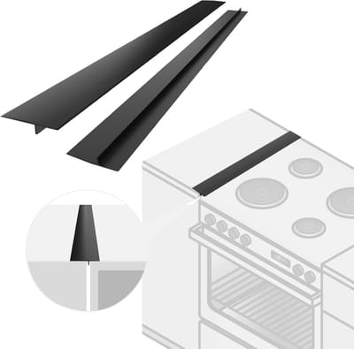 Afdekkage voor fornuis, siliconen vulstuk voor kieren tussen aanrecht en fornuis, 76cm (30 inch), op maat te knippen, geschikt voor kieren van 0,5-2,5 cm, dicht overloop tussen aanrechtbladen en fornuizen af ​​(2-delige set, zwart)|Cyslmuk®