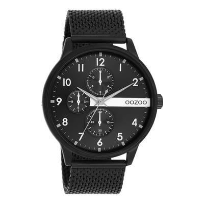 Zwarte OOZOO horloge met zwarte metalen mesh armband - C11304