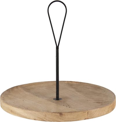 Clayre & Eef Decoratief Dienblad Ø 40x37 cm Bruin Hout Ijzer Rond Serveerschaal