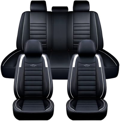 Mila Shop 5-zits universele autostoelhoes - PU lederen autostoelkussen - Volledige surround beschermkussen - Past op auto SUV - Zwart/Wit