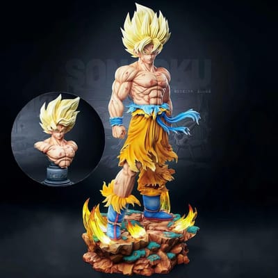 Jt Standbeeld Dragon Ball Z Son Goku Figuur Verwisselbare Hoofden Led Basis Super Saiyan Goku Actiefiguren Set Speelgoed Speelgoed Geschenken no box
