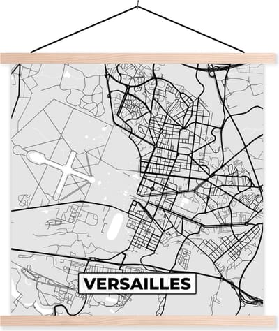 Posterhanger incl. Poster 40x40 cm - Schoolplaat - Plattegrond - Kaart - Stadskaart - Frankrijk - Versailles - Textielposter - Blanke latten - Stadskaart