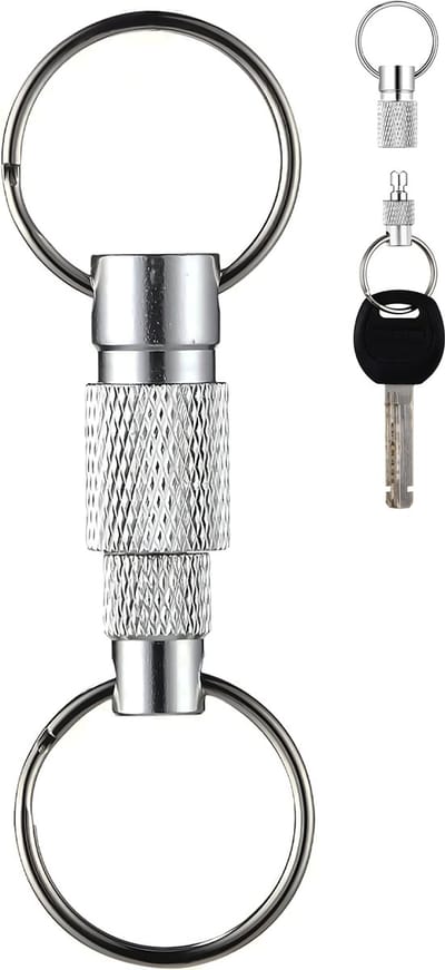Afneembare Sleutelhanger - Deelbare sleutelhouder - Quick Release Auto Sleutelhouder - Snel en Eenvoudig Keychain met Karabijnhaak, Musketonhaak en Sleutelringen - Autosleutel voor Vrouwen, Mannen, Dames - Karabijnsluiting Sleutel hanger - Zilver