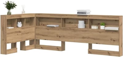Opberghoofdbord met plank - Bedkop met opbergruimte - Moderne slaapkamer - L-vormige structuur met planken - 90 x 200 cm