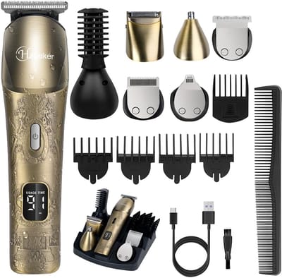 Hatteker Improved Beard Trimmer for Men Waterproof Wireless Hair Clipper Electric Razor Shaving Grooming Kit With Mustache Face Nose Body