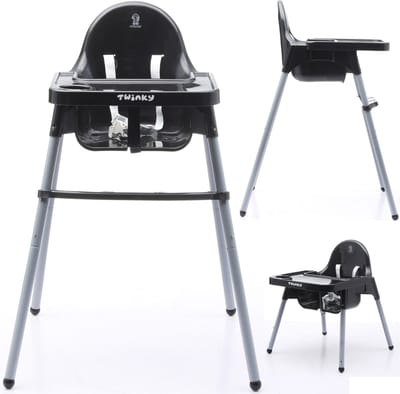 Twinky Kinderstoel ECO - Inklapbaar Eetstoel Baby met Tafel & Tablethouder - 2-in-1 Babystoel & Peuterstoel - Meegroeistoel met Anti Slip Pootjes - Zwart