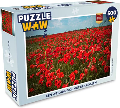 Puzzel Een weiland vol met klaprozen - Legpuzzel - Puzzel 500 stukjes