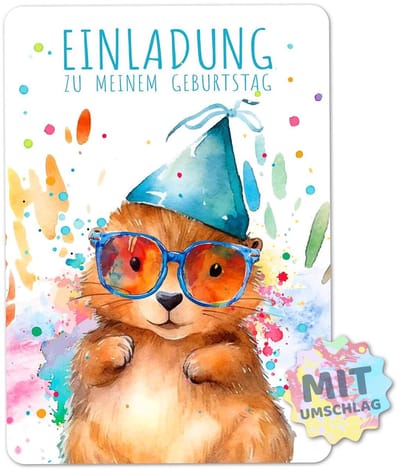 Dailygoods - BIROYAL 13 uitnodigingskaarten voor kinderverjaardag met vormgegeven enveloppen, kleurrijke uitnodiging voor verjaardagsfeest, 105 x 148 mm verjaardagsuitnodigingen, feestuitnodigingen voor kinderen