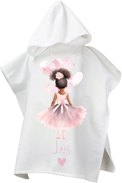 Gepersonaliseerde Poncho voor meisje - Ballerina krullen met naam - Perfect voor Zwembad en Strand