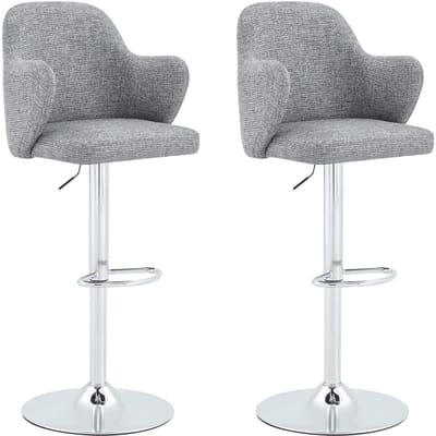 Barkruk - Modern Gestoffeerd Design - Set Van 2 - 360 Graden Draaibaar En Hoogte Verstelbaar Met Armleuningen - Stof Grijs