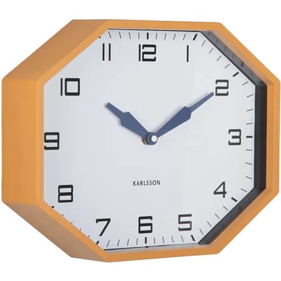 Karlsson Wandklok Modern Factory Octagon - Geel - 32x32x26cm - Wandklok Modern