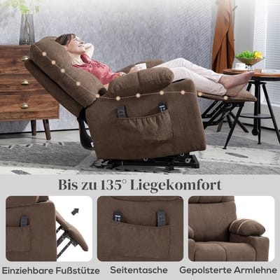 HAUSS SPOLE Fauteuil - Elektrische Sta-op Relaxfauteuil - Met Trilmassage, Warmtefunctie En Ligstand - Voor Woonkamer - Velvet Bruin