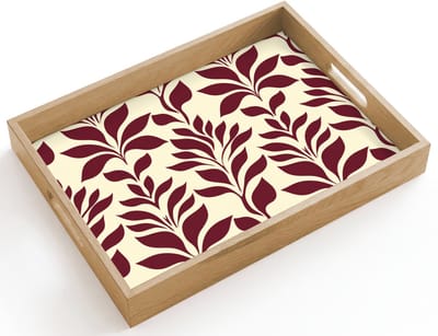 Dienblad hout 40x30 cm - Schootdienblad - Abstract - Bladeren - Burgundy - Borrelplank rechthoek - Plateau dienbladen