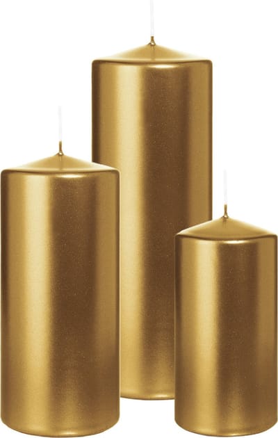 Wiedemann Cilinderkaarsen/stompkaarsen - set van 3 - metallic goud - 6x12/7x15/7x20 cm