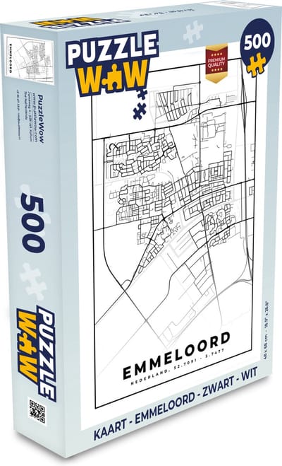 Puzzel Kaart - Emmeloord - Zwart - Wit - Legpuzzel - Puzzel 500 stukjes