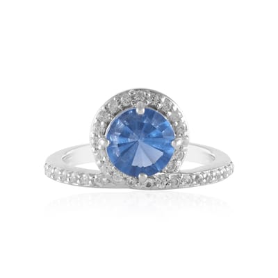 Cavill - 925 Sterling Zilver Geplatineerde Ring - 1,38 ct Kleurwissel Fluoriet & 0,38 ct Pavé Zirkonen - Elegant Rond