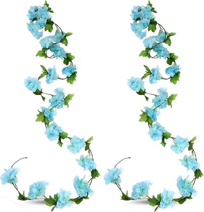 Dailygoods - Kunstmatige Kersenbloesem Wreath - Blauw 2.4m voor Decoratie