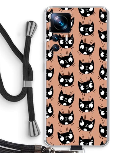 Case Company® - Hoesje met koord geschikt voor Xiaomi 12T hoesje met Koord - Kat - Telefoonhoesje met Zwart Koord - Bescherming aan alle Kanten en Over de Schermrand
