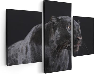 Artaza Canvas Schilderij Drieluik Zwarte Panterkop - Panter - 90x60 - Foto Op Canvas - Canvas Print