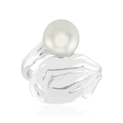 Cavill - Zilveren Ring - 925 Sterling Zilver Gerhodineerd - Witte Zoetwater Parel 8mm Rond Slijpsel - Elegante Damesring - Stijlvol & Tijdloos