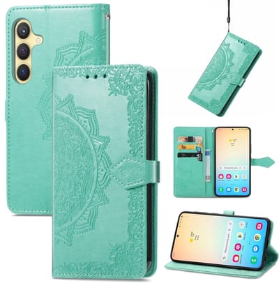 Voor Samsung Galaxy S24+ 5G Mandala bloem reliëf lederen telefoonhoesje (groen)