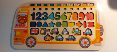 Houten bus - Puzzel en sorteer - Educatief Houten Speelgoed 6-in-1 - Montessori puzzel - Spelen en Leren - Muziekland - Stimuleert Ontwikkeling en Creativiteit - cadeautje voor kinderen - Kado