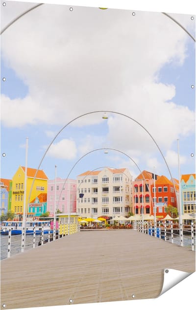 Gards Tuinposter Willemstad Gekleurde Huisjes in Cura�ao - 120x160 cm - Tuindoek - Tuindecoratie - Wanddecoratie buiten - Tuinschilderij