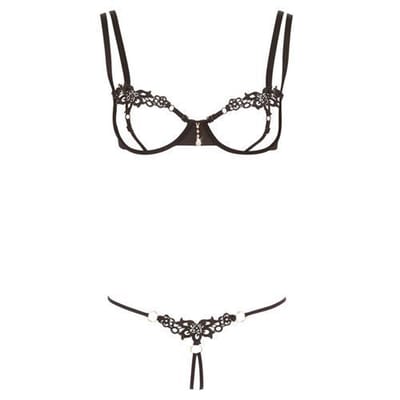 Cottelli Collection – Kinky Beha Set met String Minimalistische Uitstraling voor Erotische Belangstelling – Maat L - Zwart
