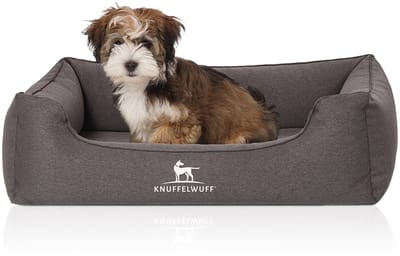 Knuffelwuff orthopedisch hondenbed Leano van velours met handgeweven karakter M-L 85 x 63cm zwart