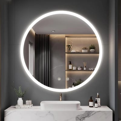 DIMICO - Badkamerspiegel met verlichting - Dimbare make-up spiegel rond - LED met 3 lichtkleuren - Modern - Anticondens - 60 cm