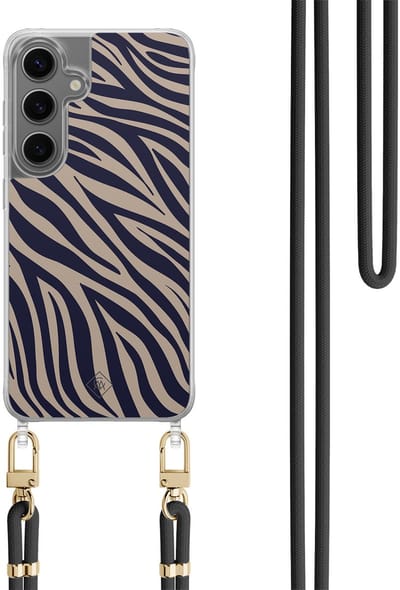 Casimoda® hoesje met koord - Geschikt voor Samsung S24 Plus - Wavy Twist - Afneembaar koord - TPU/polycarbonaat - Blauw