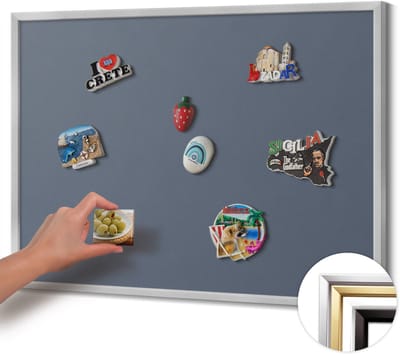 Wallfluent - Grijs Magnetisch Bord in Verschillende Kleuren - 80 cm x 60 cm - Magneetbord met Zilveren Frame - Koele grijze kleur - Magneetbord Multifunctioneel - Magnetisch Bord voor Thuis en Kantoor - Magneetbord Voor Thuiskantoor