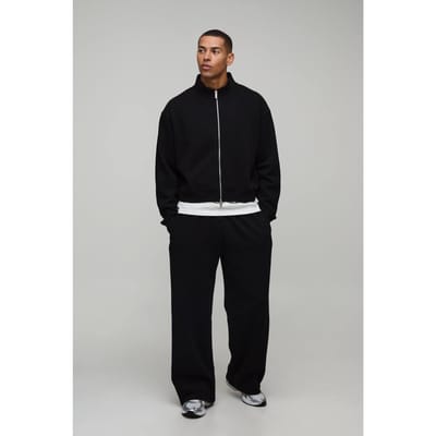 Oversized Verkort Trainingspak Met Ritssluiting, Col En Wijde Pijpen Joggingbroek | Black | Size XS